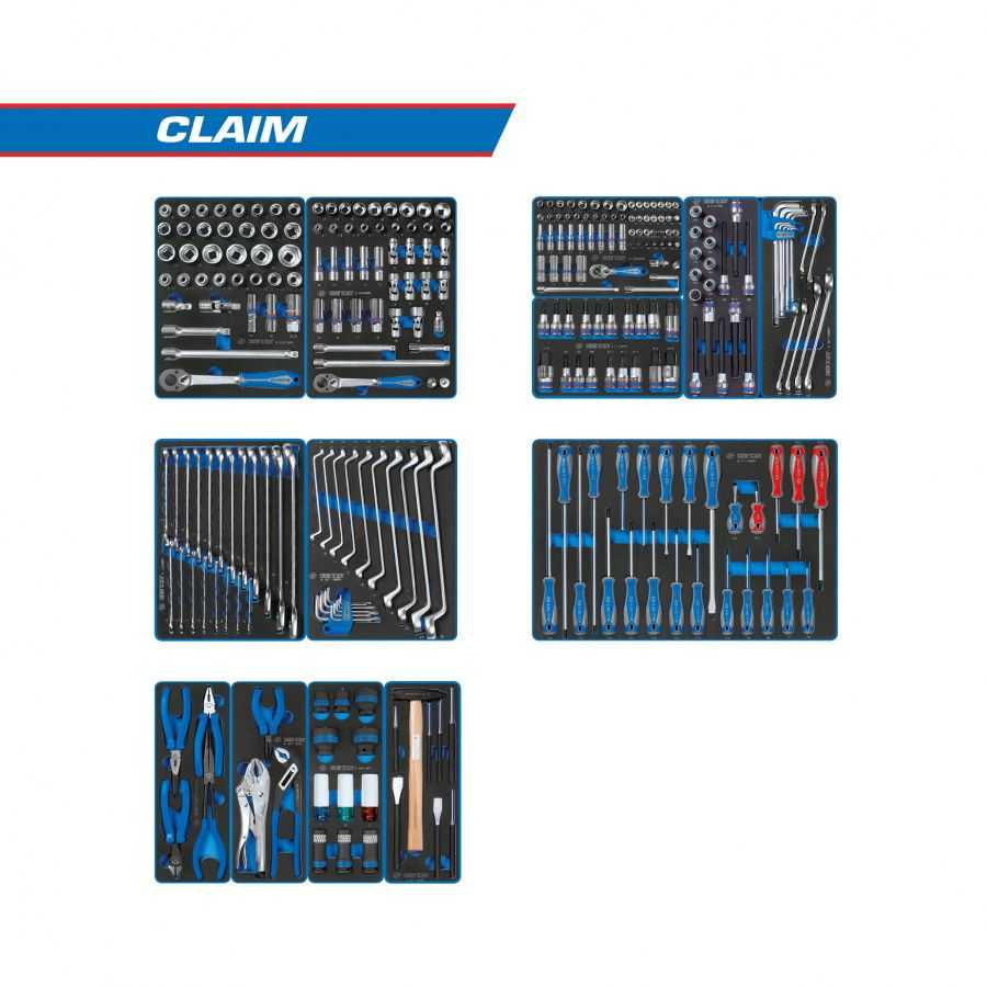 Набор инструментов "CLAIM" для тележки, 13 ложементов, 286 предметов KING TONY 934-286MRVD Модули инструментов KING TONY фото, изображение